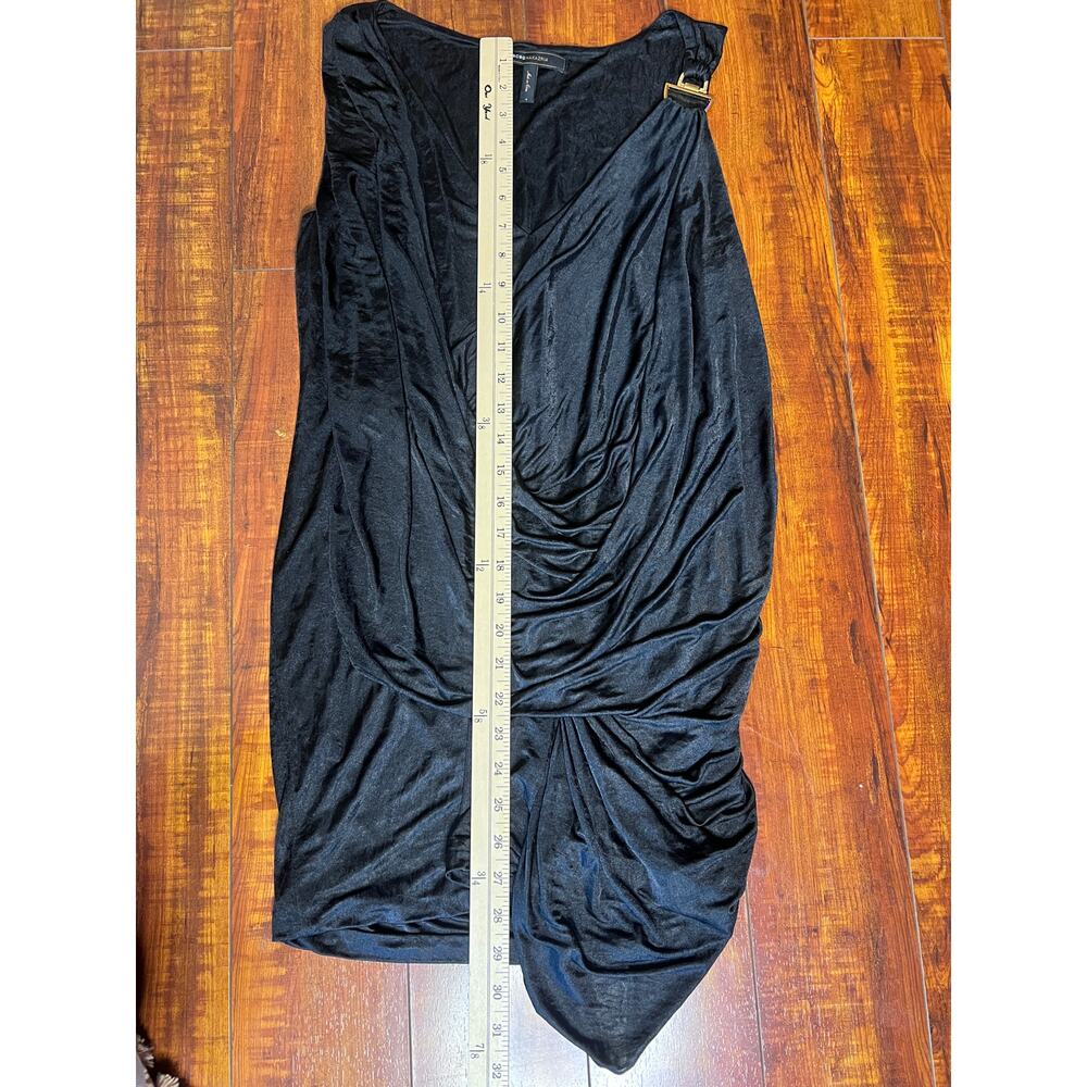 BCBGMAXAZRIA Black Draped Asymmetrical Sleeveless Top Women S Gold Hardware - Picture 8 of 9